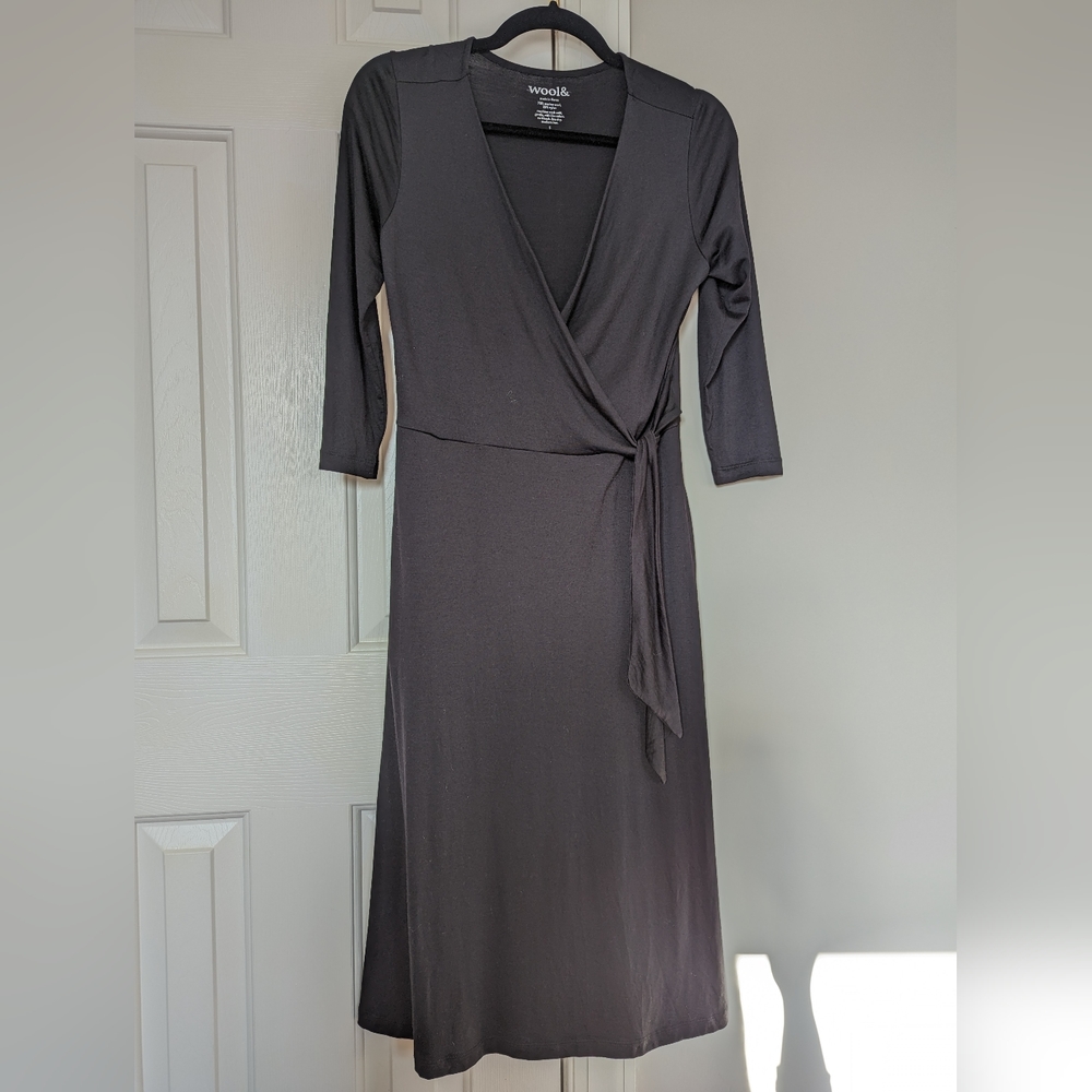 Black Ellie wool& faux wrap dress